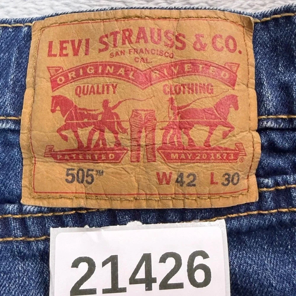 Levis 505 Jeans Men 42x30 Blue Denim Regular Fit Straight Leg Stretch Workwear